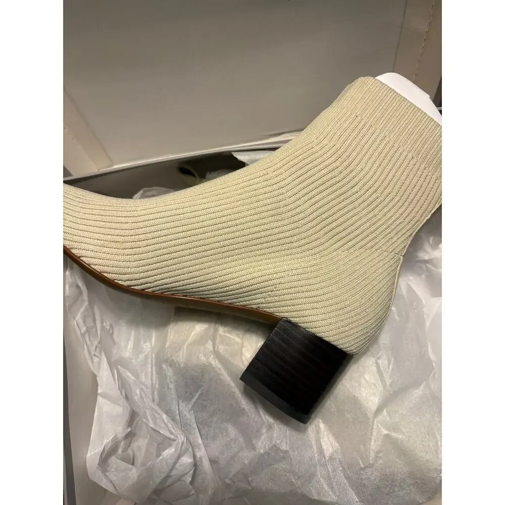 Everlane Glove Rib Knit Ankle Sock Boot 6.5 NWT Bone Block Heel White Academia